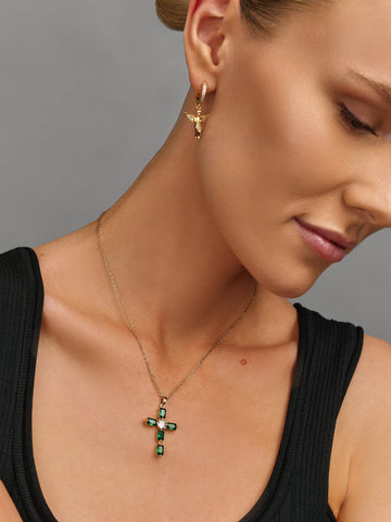 Nialaya Women's Necklace Women's Green CZ Cross Necklace Women's Green CZ Cross Necklace 16 Inches / 40.64 cm WNECK_242